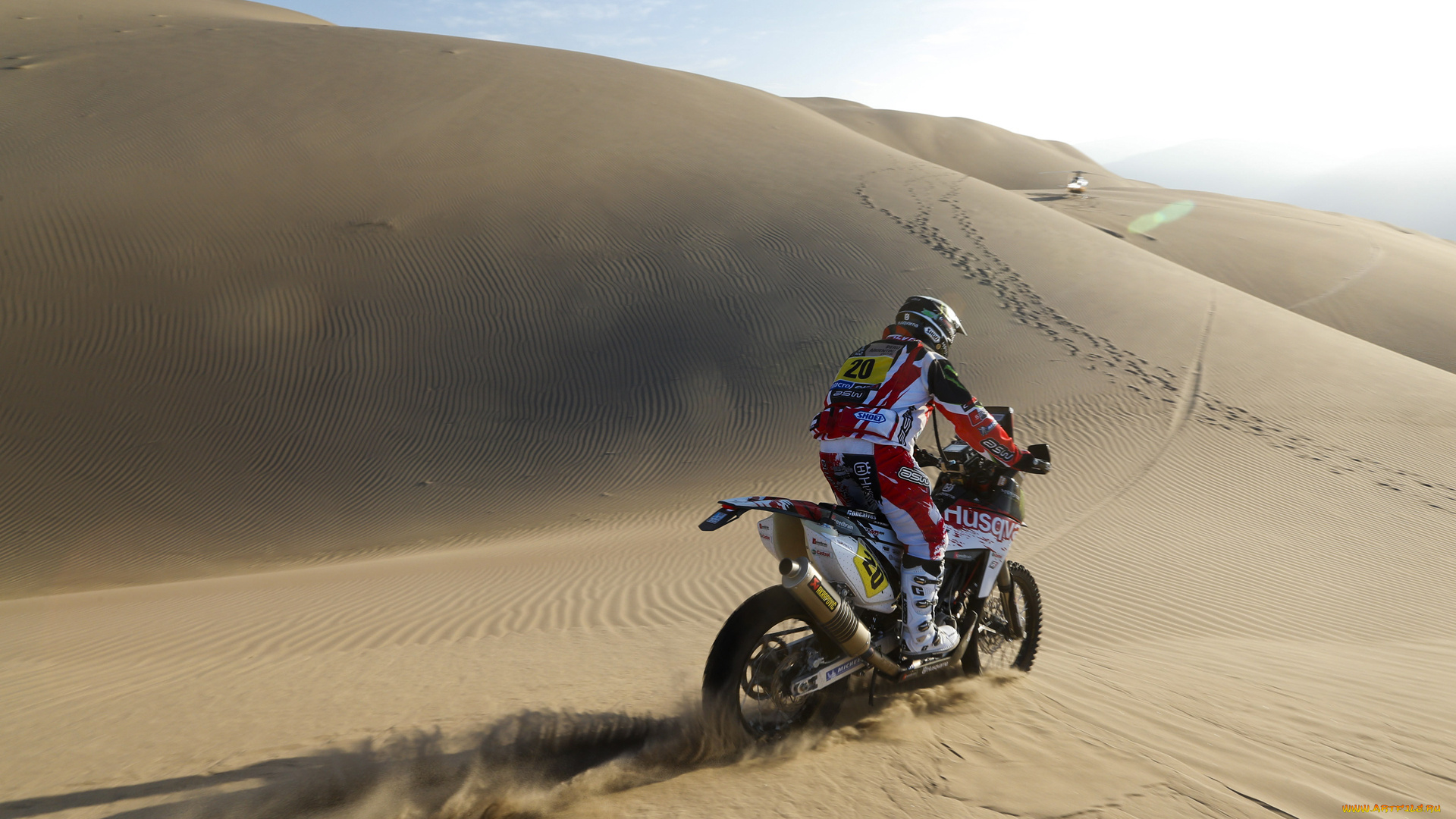 спорт, мотокросс, мотоцикл, гонщик, dakar, песок, дюны, 20, солнце, дакар, ралли