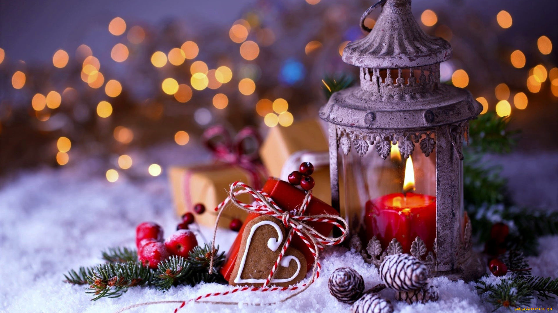 праздничные, новогодние, свечи, фонарь, шишки, свеча