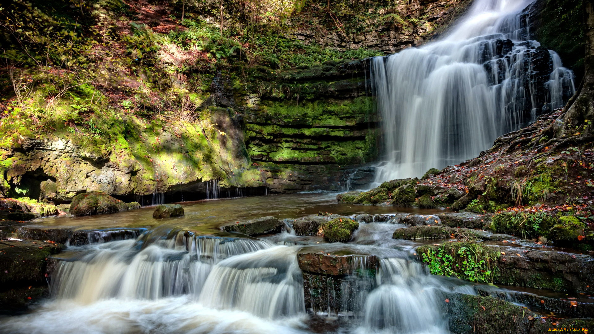 waterfall, in, durham, county, england, природа, водопады, waterfall, in, durham, county