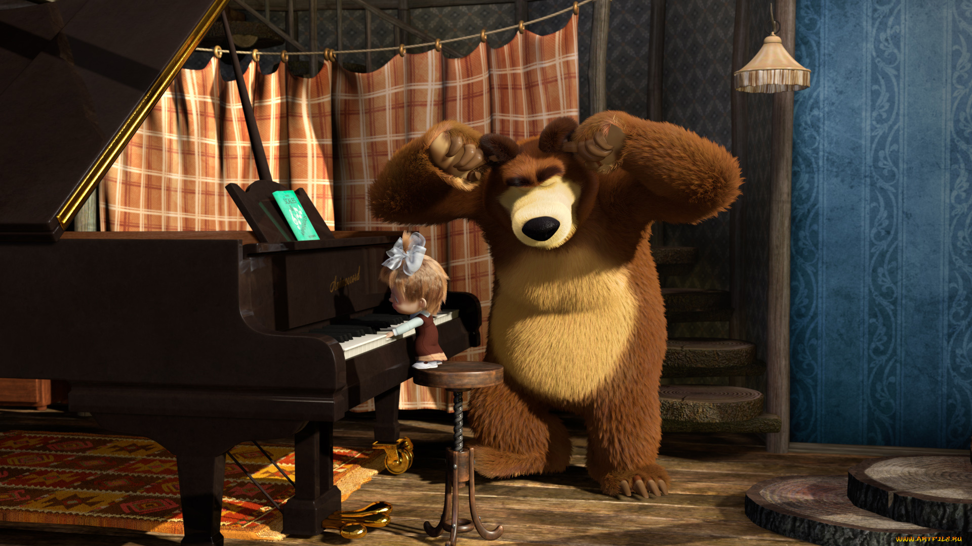 мультфильмы, маша, и, медведь, маша, медведь, мишка, пианино