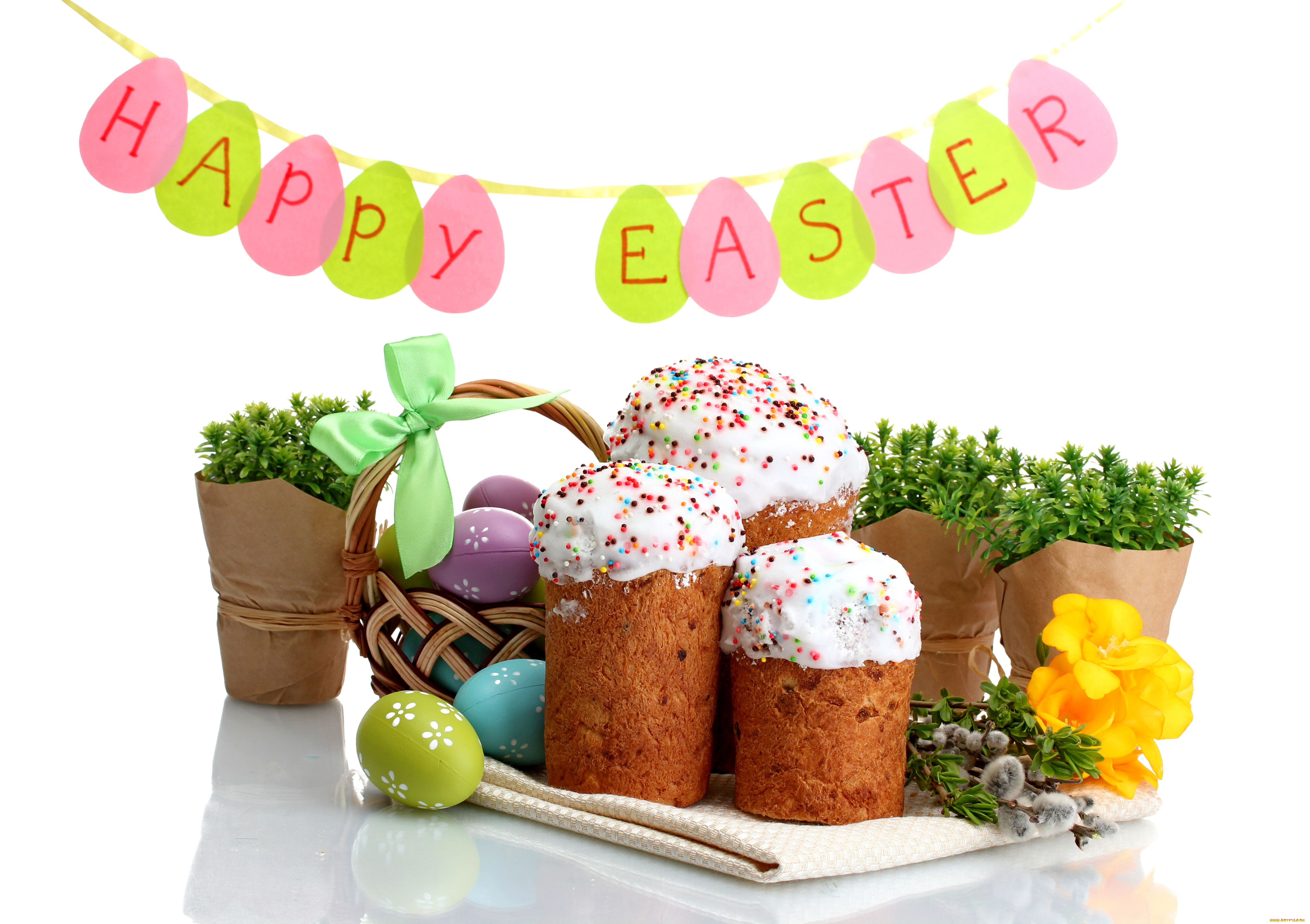 праздничные, пасха, цветы, стол, яйца, кулич, blessed, holiday, cake, flowers, eggs, easter