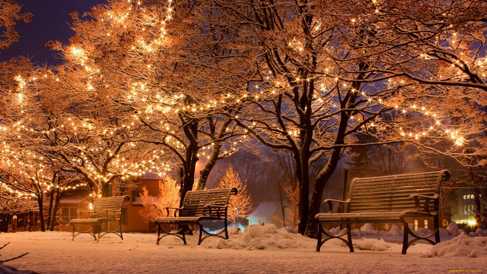 праздничные, новогодние, пейзажи, зима, аллея, снег, вечер