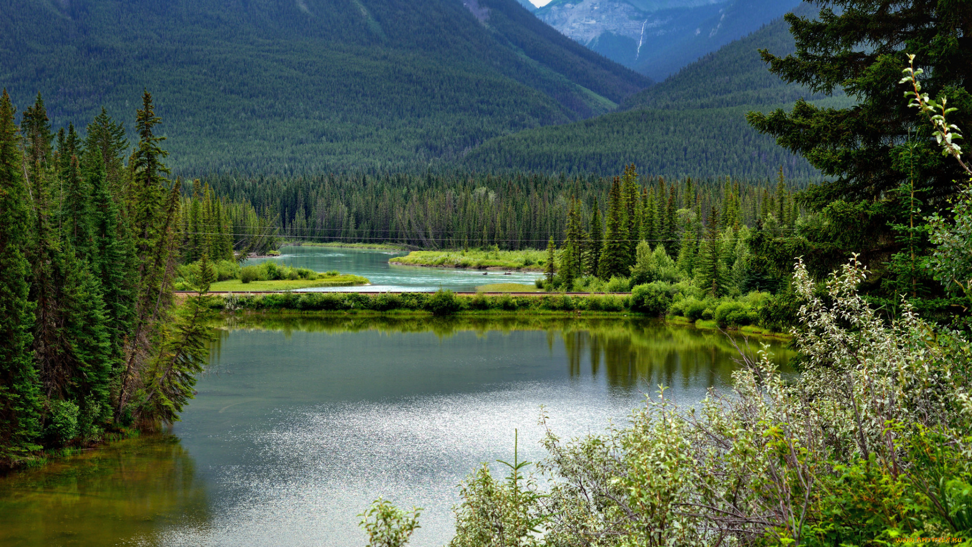 природа, реки, озера, канада, живописный, национальный, парк, вуд-баффало