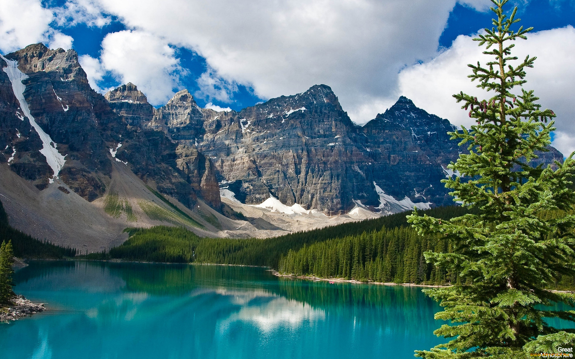 природа, горы, у, озера, в, национальном, парке, джаспер, канада