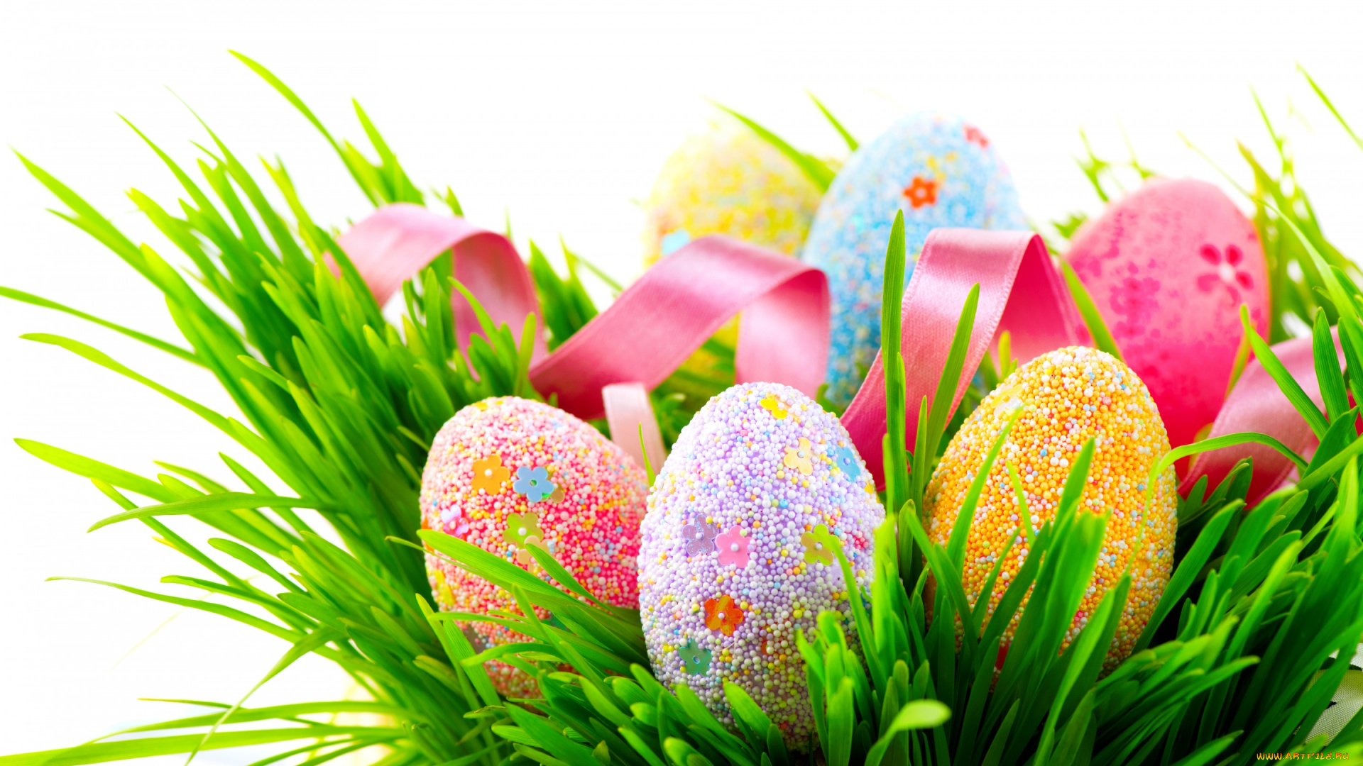 праздничные, пасха, eggs, holidays, лента, декор, яйца, разноцветные, colorful, трава, easter, spring