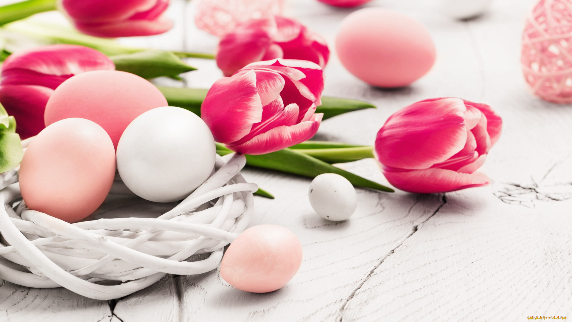 праздничные, пасха, тюльпаны, цветы, flowers, tulips, happy, яйца, крашеные, eggs, spring, easter, wood, pink, decoration, весна