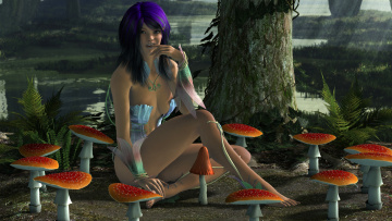 Картинка 3д графика people люди грибы девушка лес