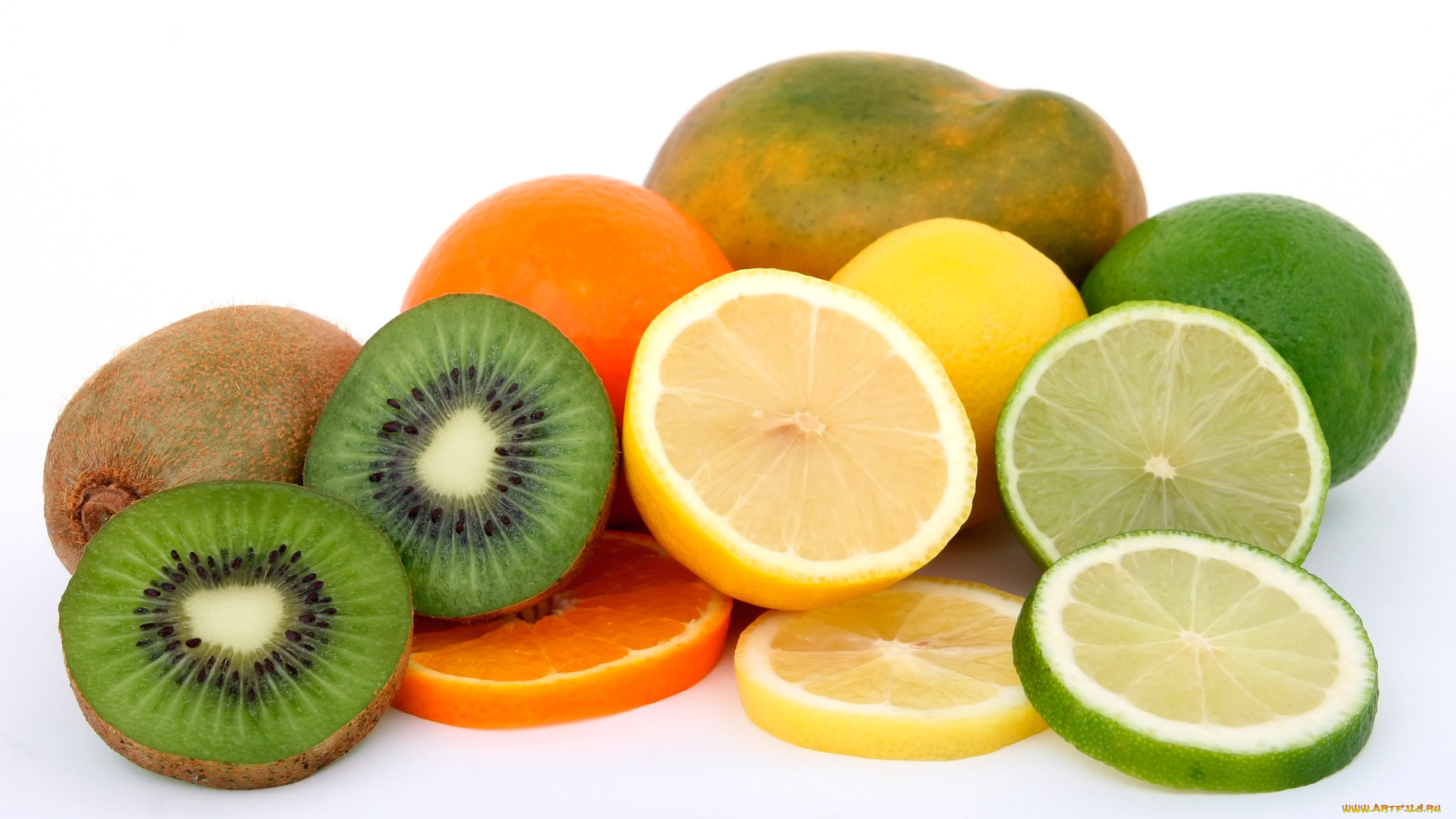 еда, цитрусы, фрукты, киви, апельсин, лимон, лайм, манго