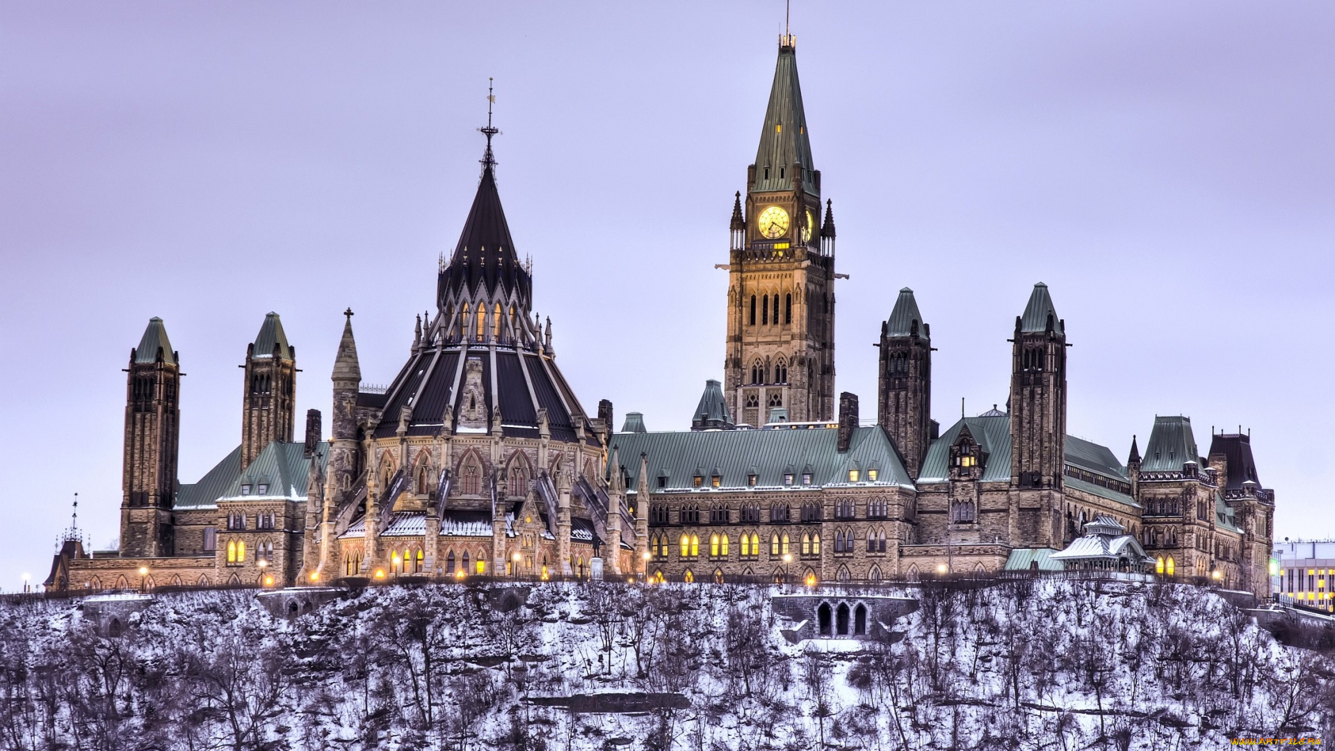 парламент, канады, оттава, города, канада, часы, башня, флаг, шпиль