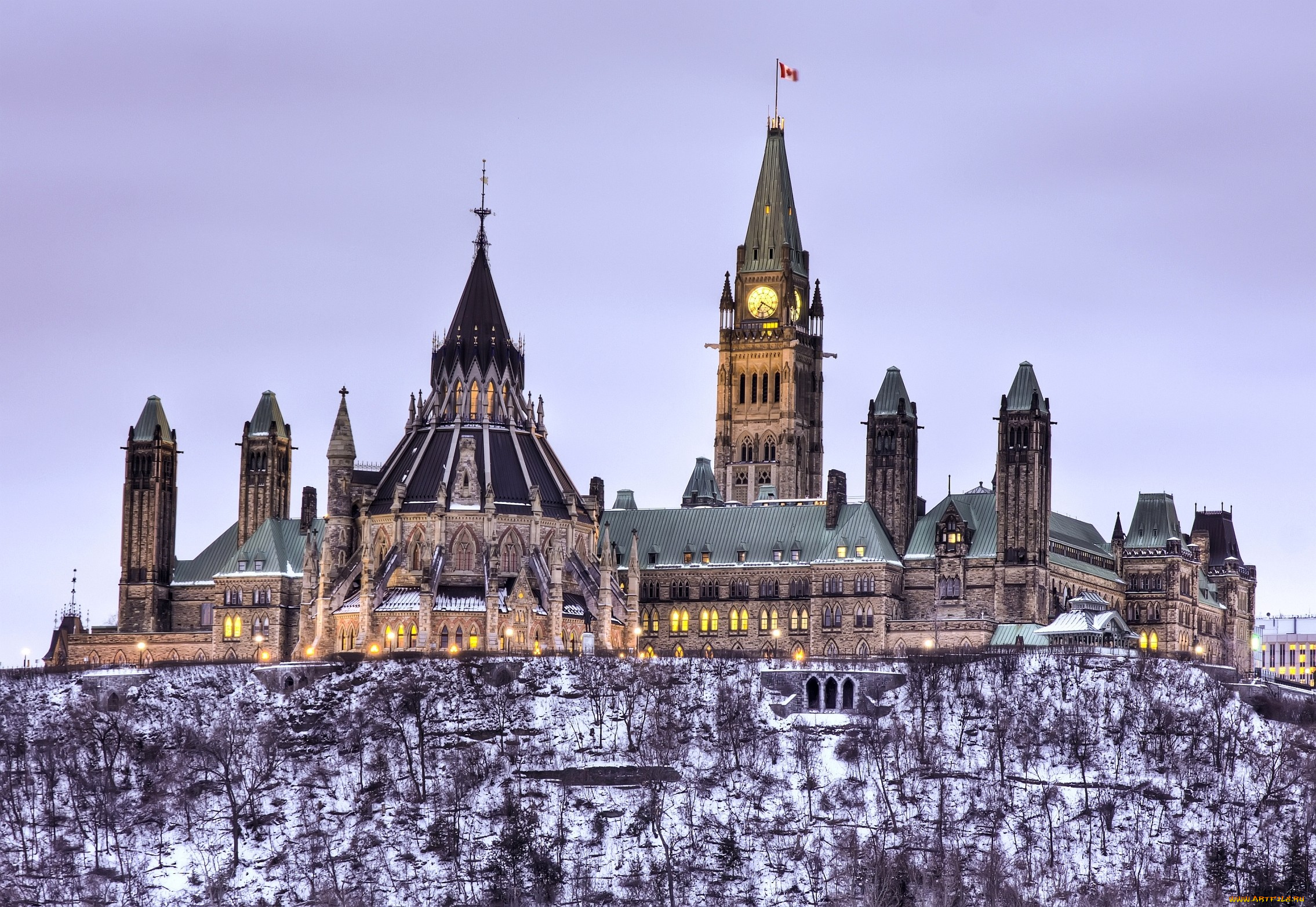 парламент, канады, оттава, города, канада, часы, башня, флаг, шпиль