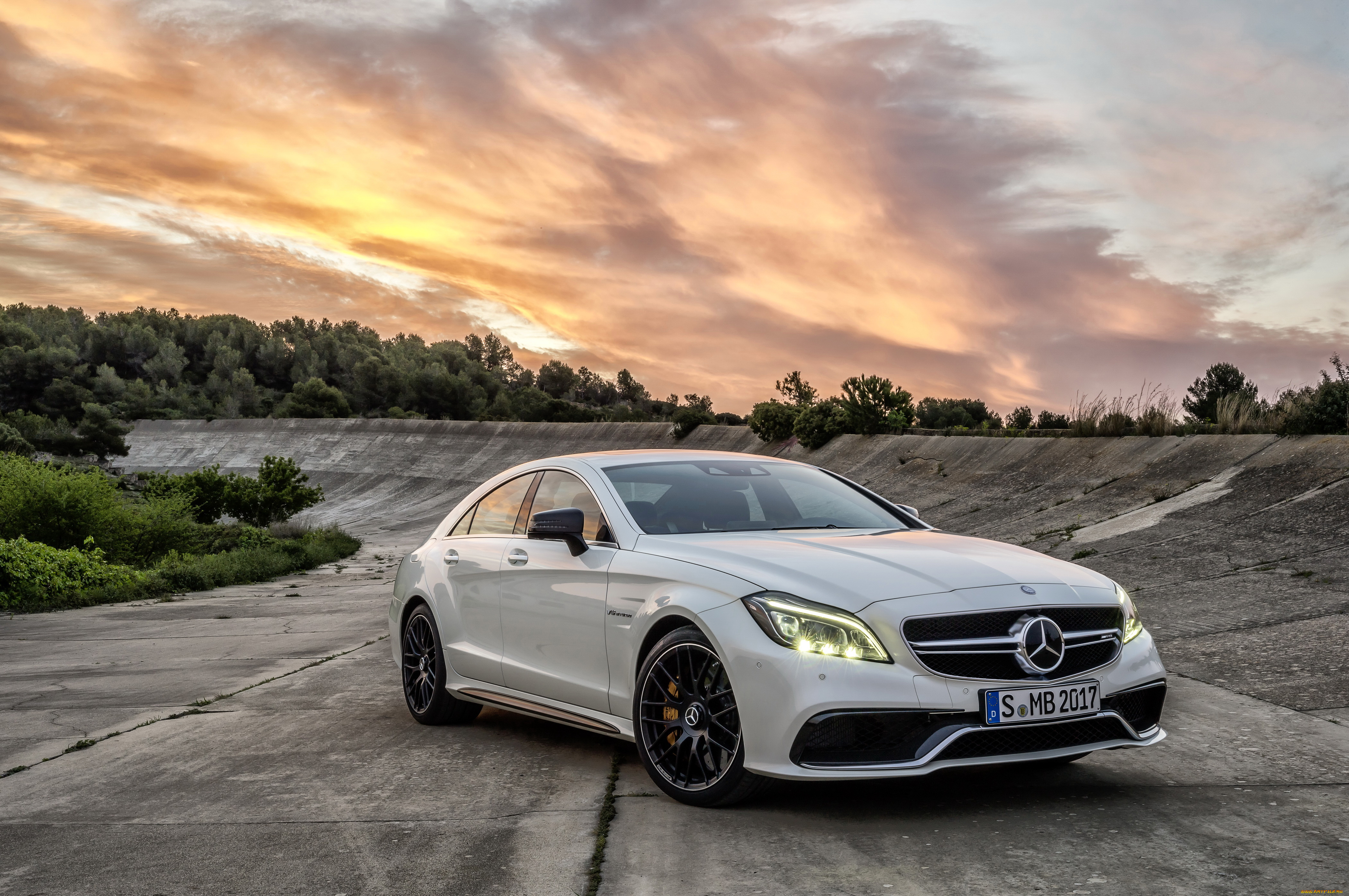 2014, mercedes-benz, cls, 63, amg, автомобили, mercedes-benz, закат, белый