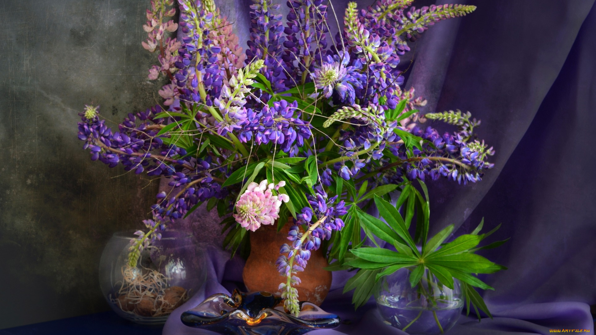 цветы, люпин, фиолетовый, букет, текстура