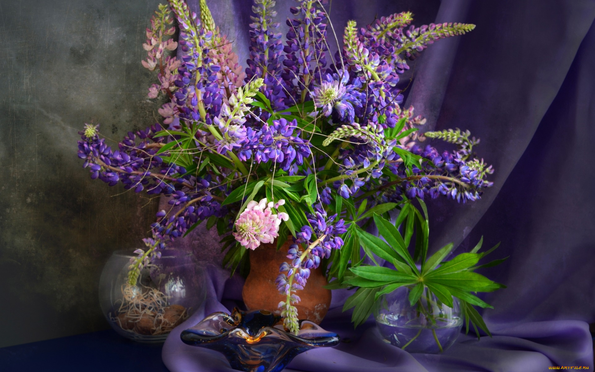 цветы, люпин, фиолетовый, букет, текстура