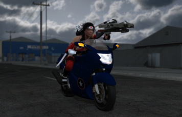 Картинка мотоциклы 3d девушка взгляд фон мотоцикл арбалет