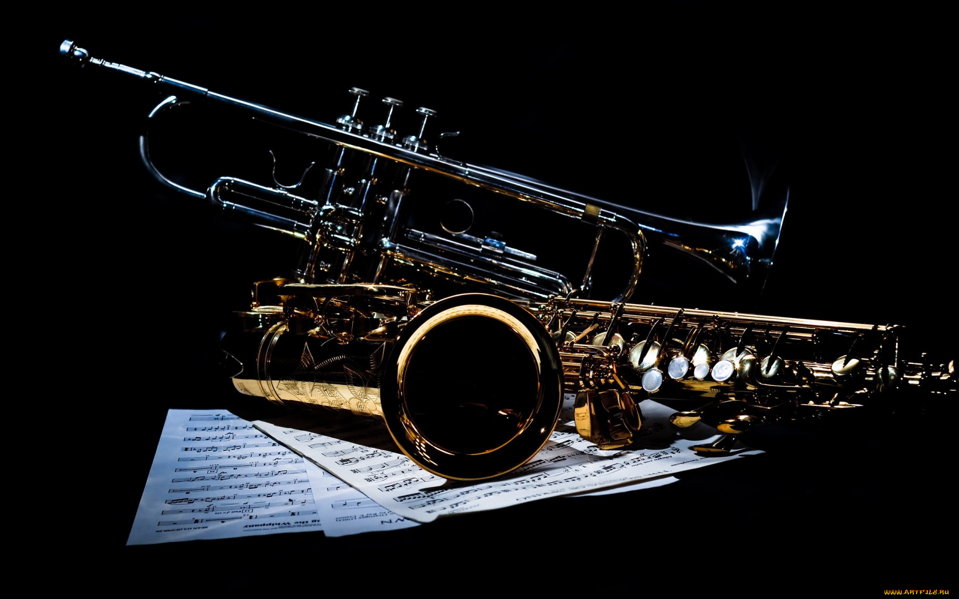 музыка, -музыкальные, инструменты, саксофон, ноты, труба