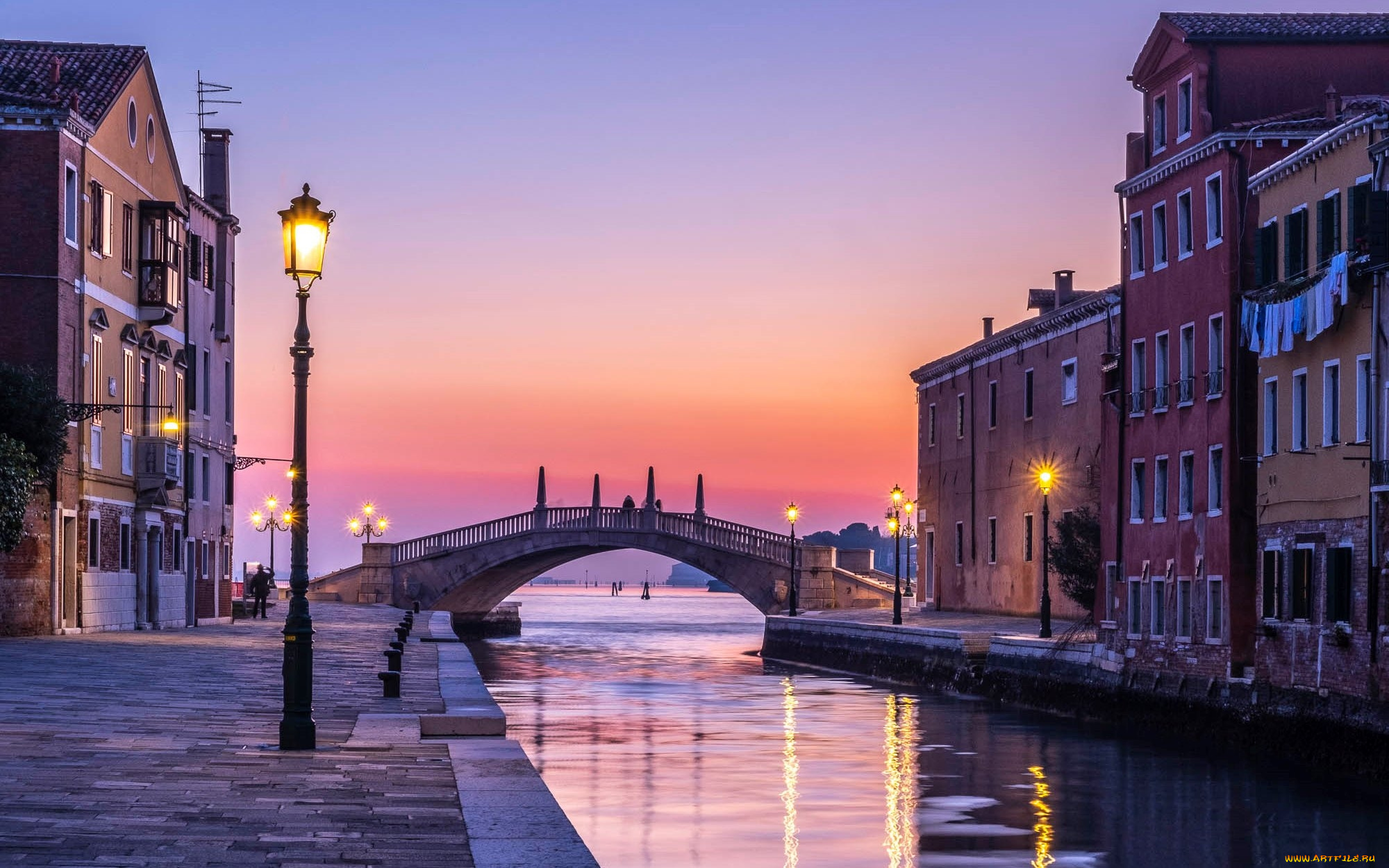 города, венеция, , италия, канал, фонари, мост