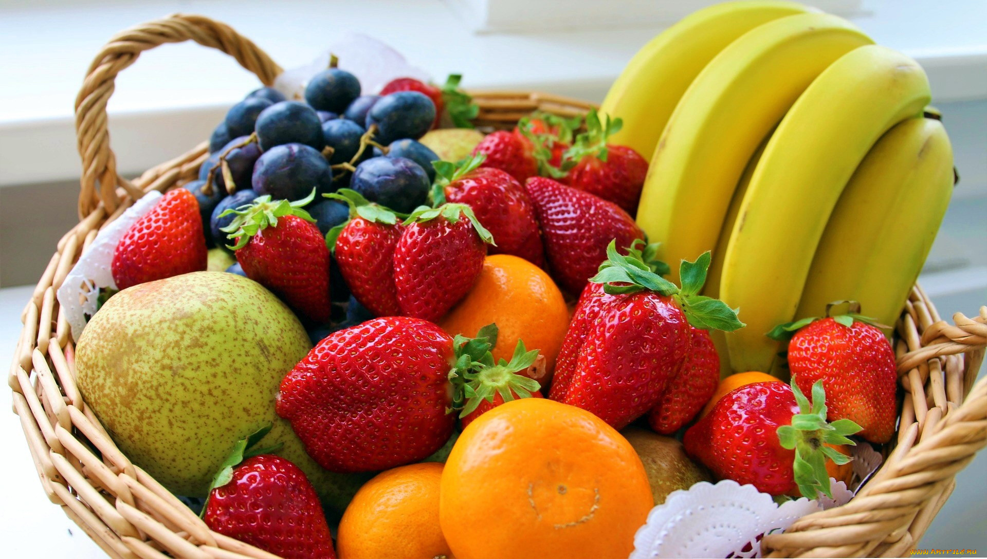 еда, фрукты, , ягоды, виноград, клубника, бананы