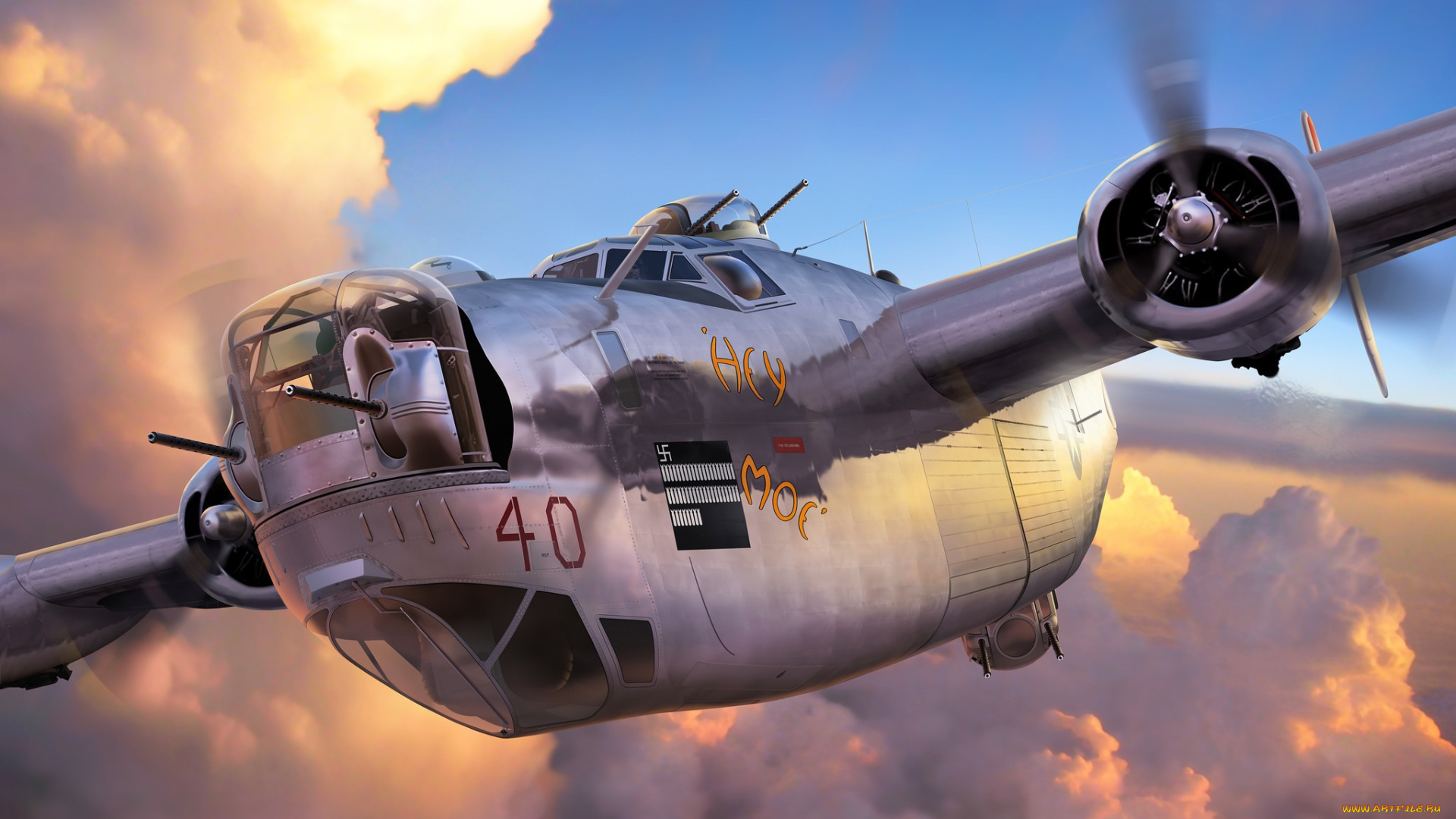 b-24, h, liberator, `hey, moe`, авиация, 3д, рисованые, v-graphic, бомбардировщик