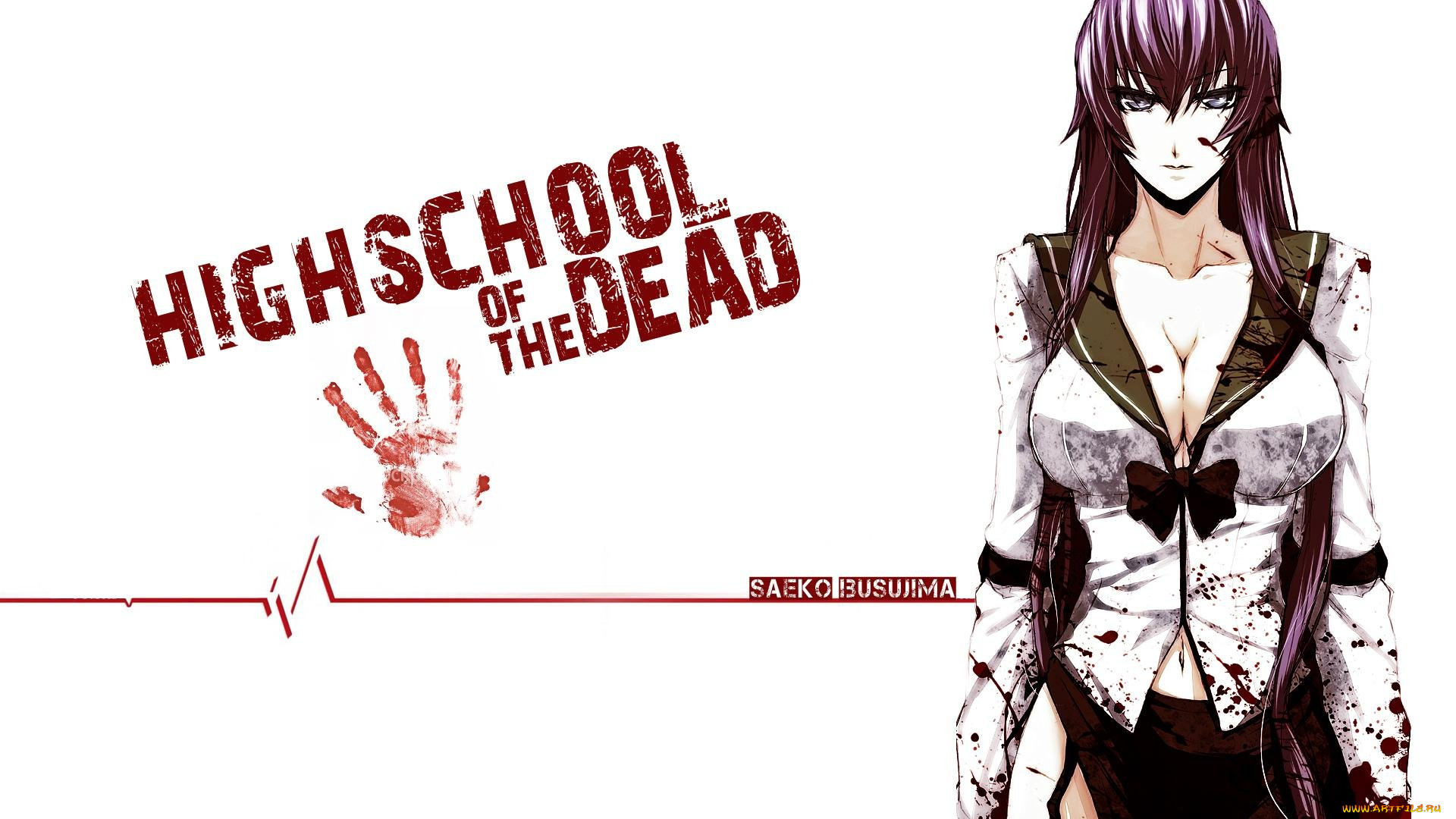 аниме, highschool, of, the, dead, девушка, форма, кровь, пятна