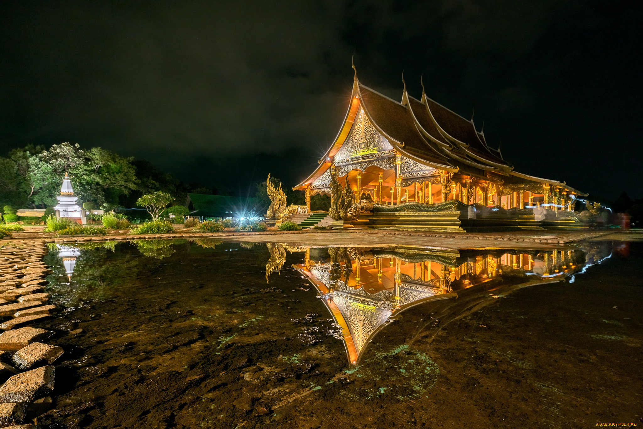 sirindhorn, wararam, phu, prao, temple, города, -, буддийские, и, другие, храмы, панорама, ночь