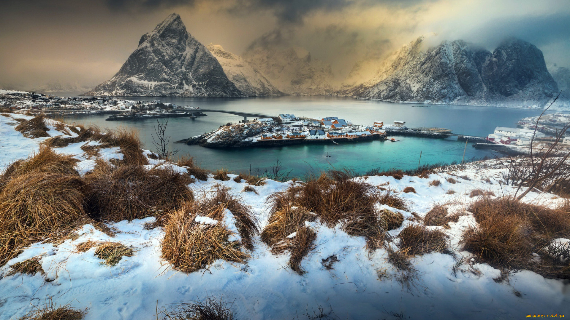 норвегия, города, -, пейзажи, пейзаж, зима, лед, снег