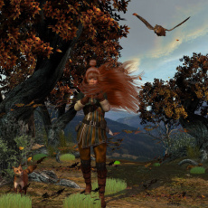 Картинка 3д графика fantasy фантазия девушка звери птицы дерево