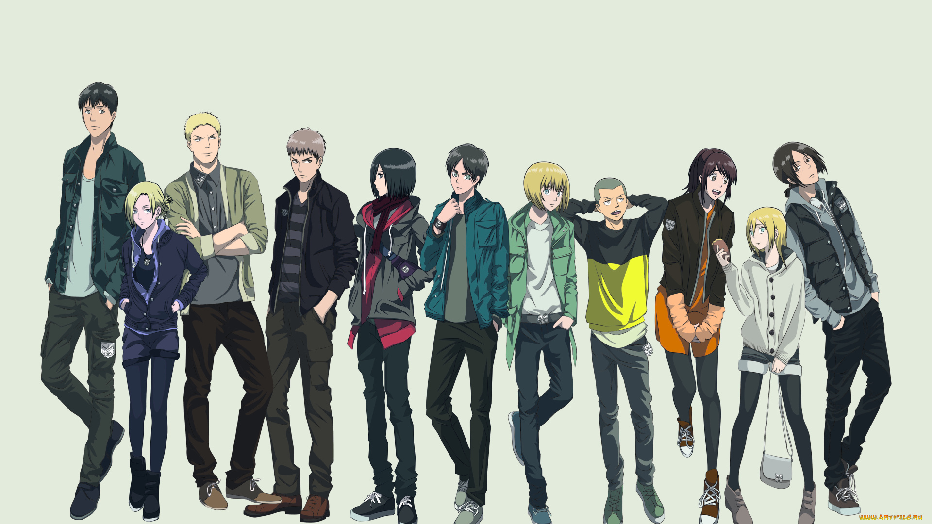 аниме, shingeki, no, kyojin, леви, эрен, парни, атака, титанов, девушки, группа, персонажи, микаса