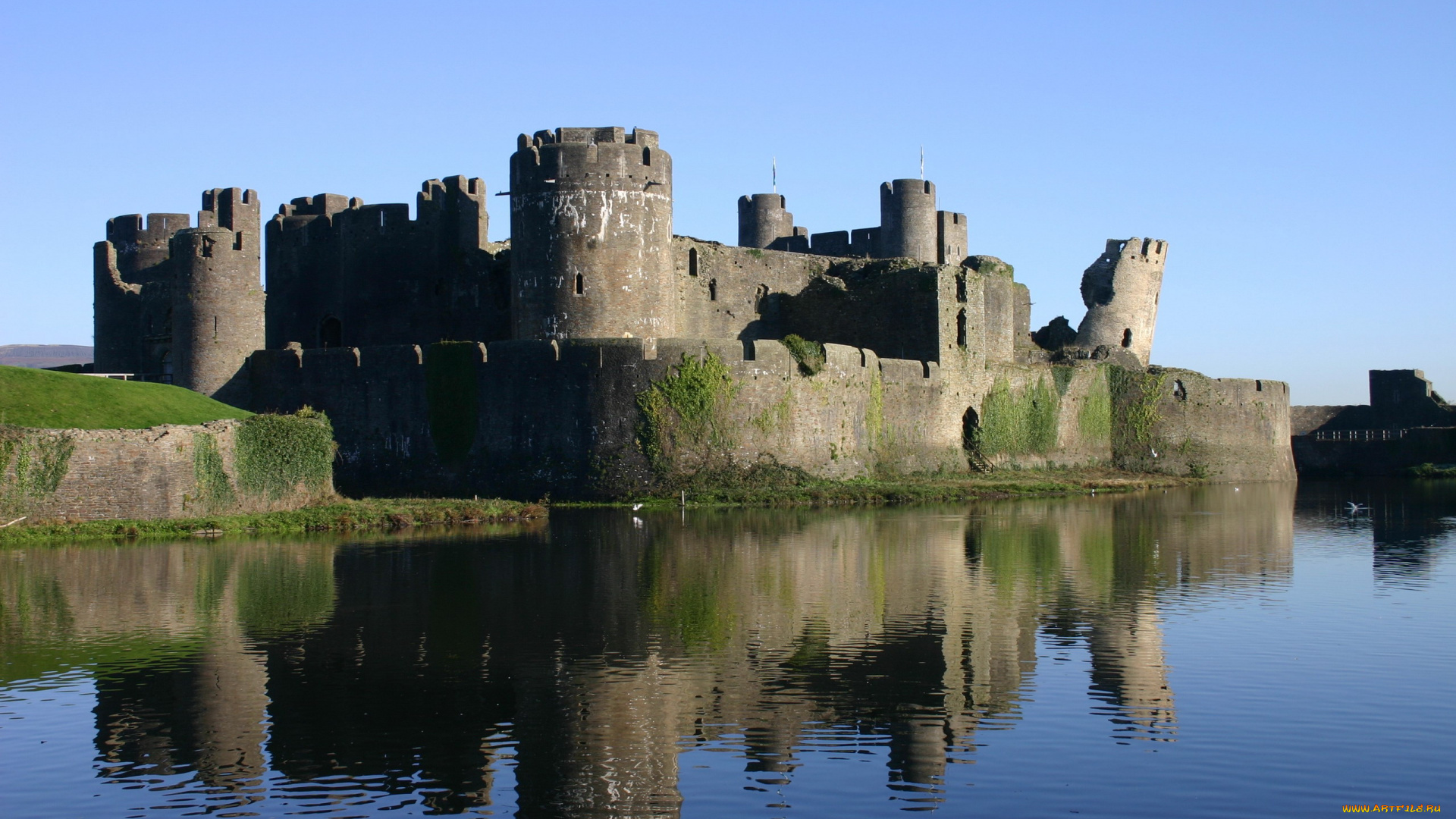 caerphilly, castle, wales, города, замки, англии, caerphilly, castle