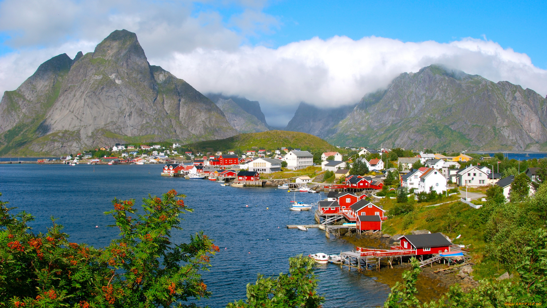 норвегия, нурланн, москенес, города, пейзажи, горы, река, дома, пейзаж
