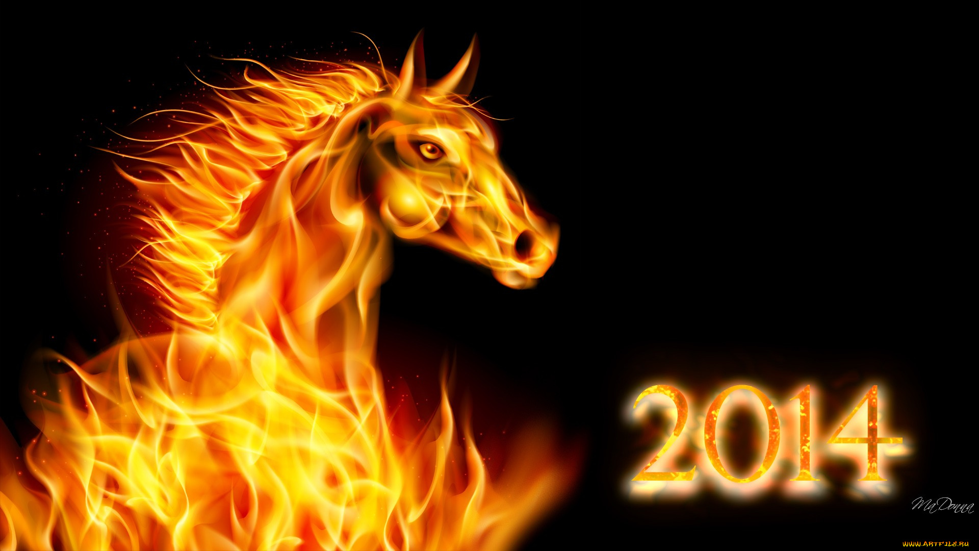праздничные, 3д, графика, , новый, год, лошадь, огонь