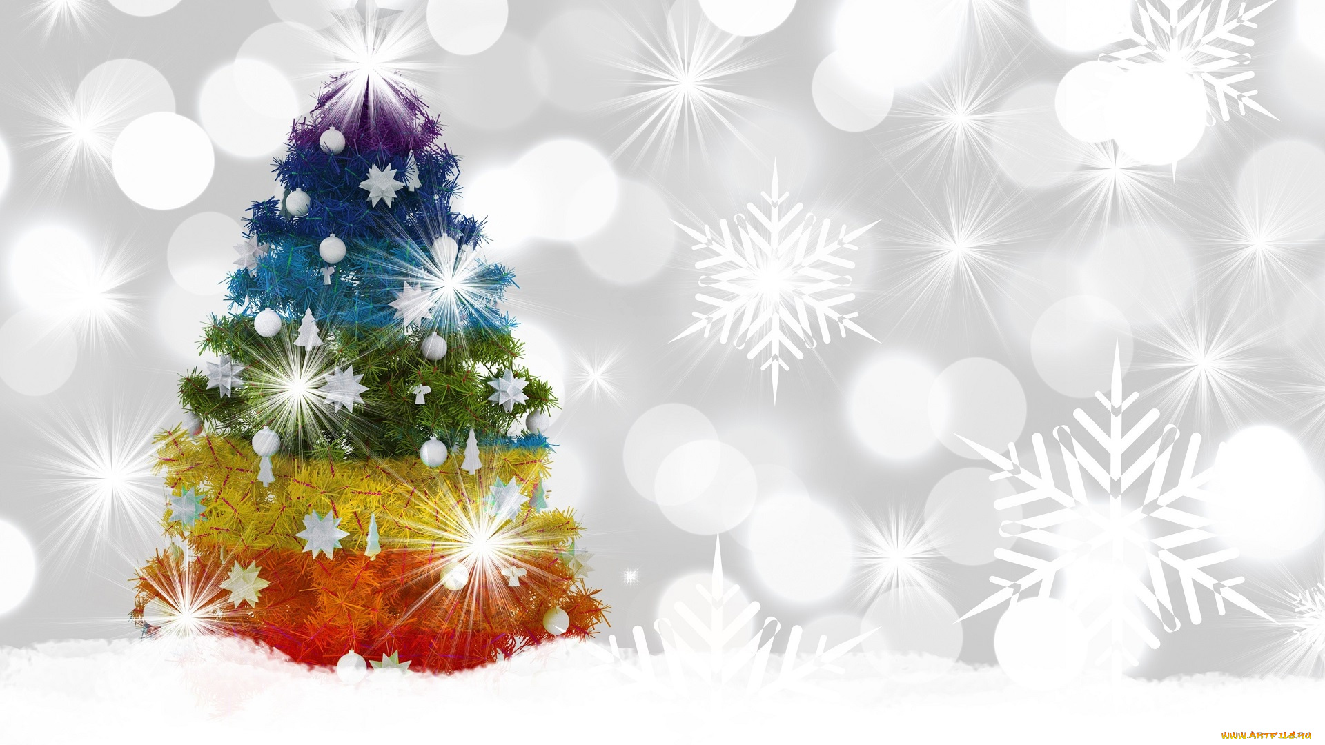 праздничные, векторная, графика, , новый, год, украшения, снежинки, цветная, боке, елка, новый, год, зима