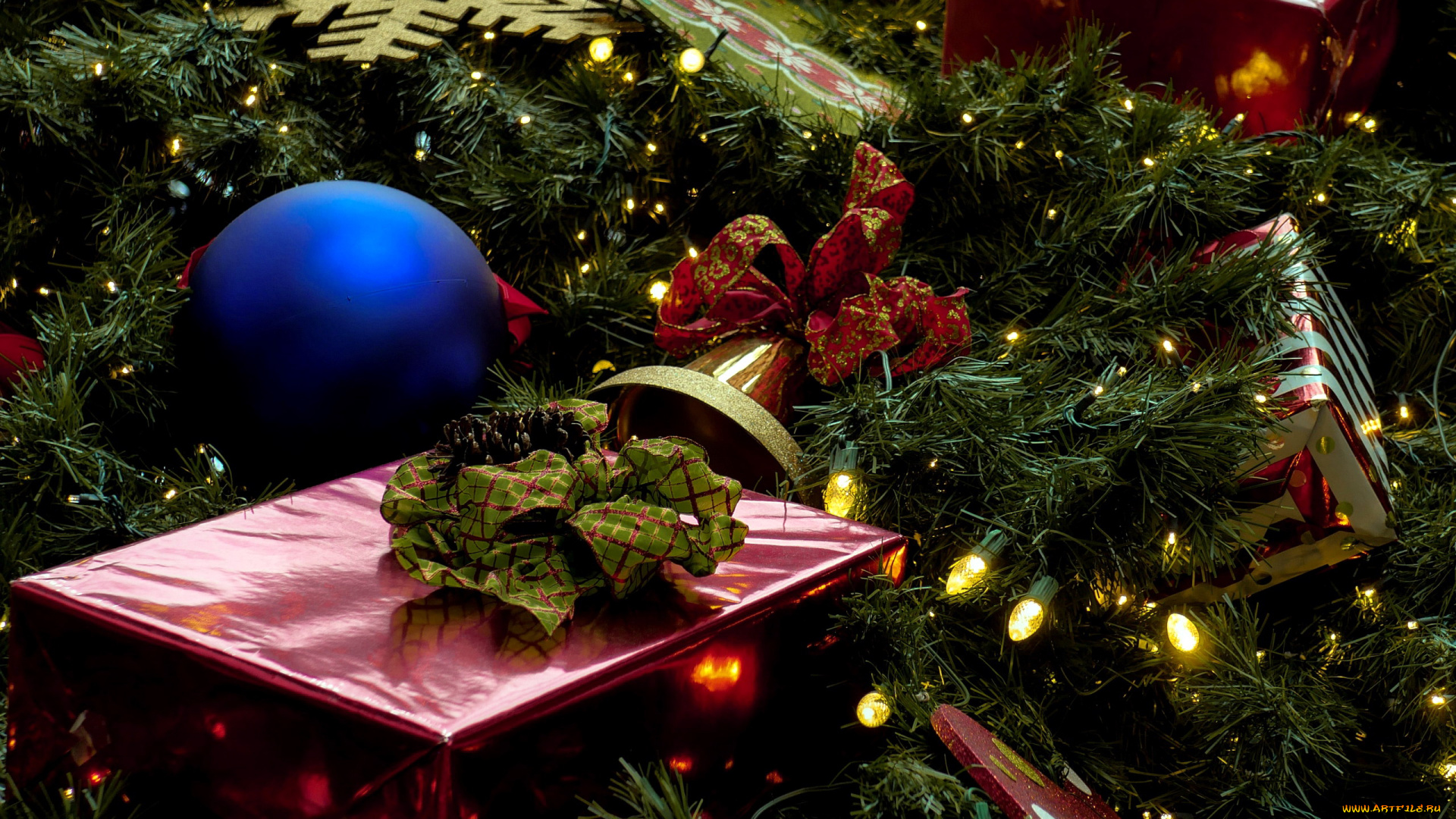 праздничные, подарки, и, коробочки, подарки, шарик, гирлянда