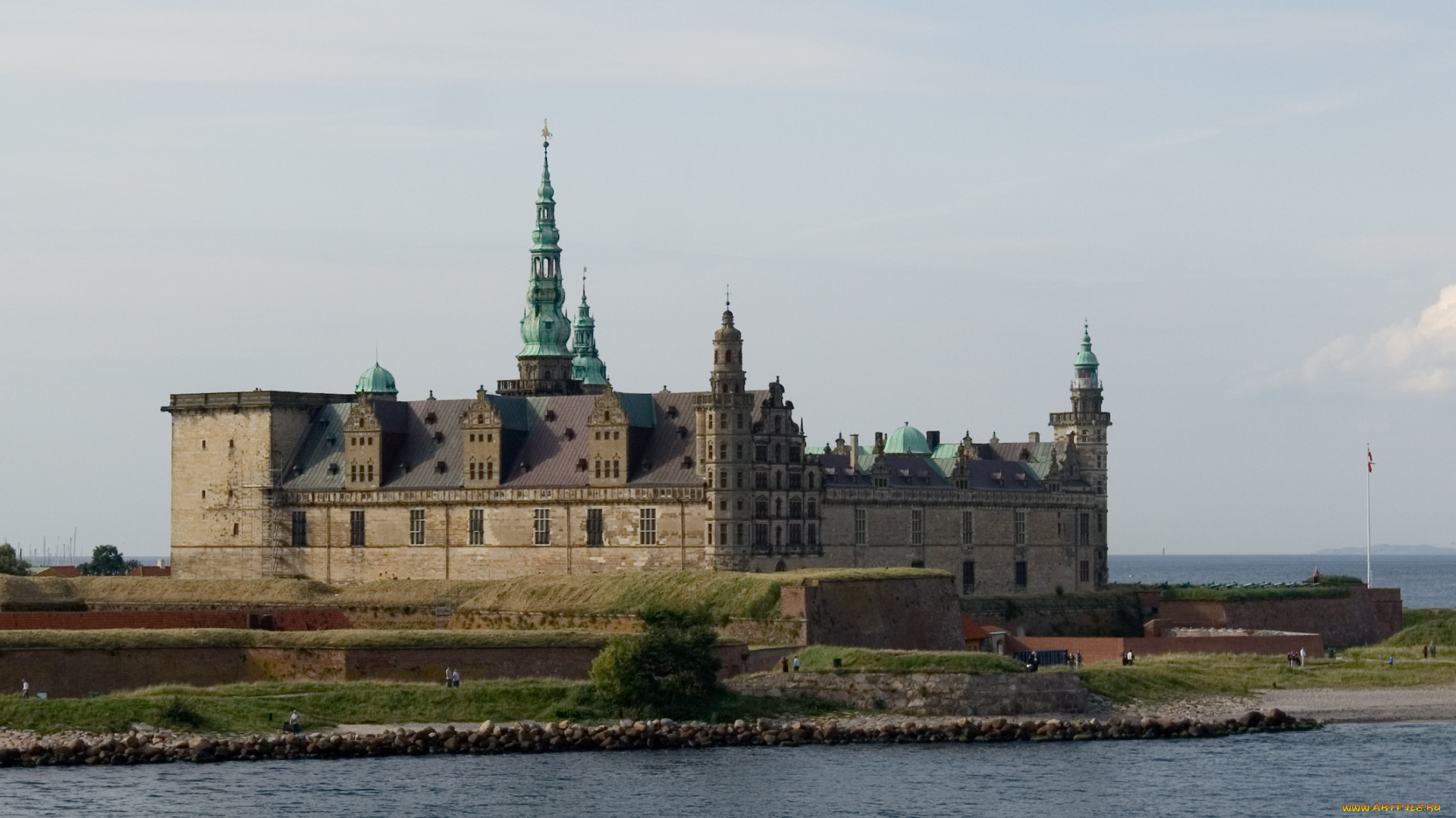 helsingoer, kronborg, города, дворцы, замки, крепости, море, парк, замок