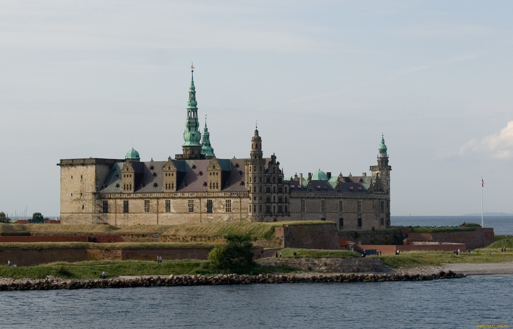 helsingoer, kronborg, города, дворцы, замки, крепости, море, парк, замок