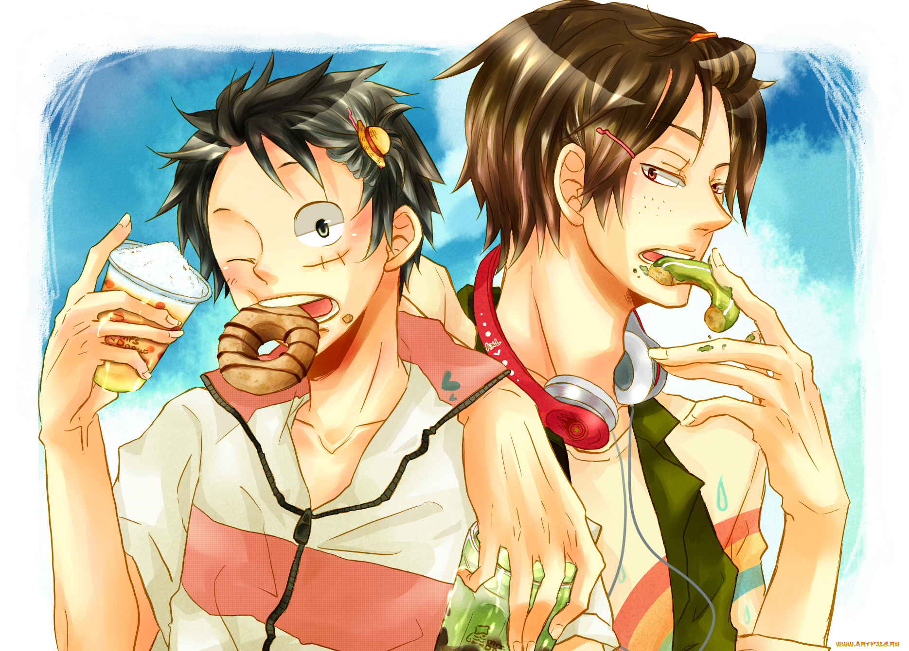 аниме, one, piece, portgas, d, ace, monkey, luffy