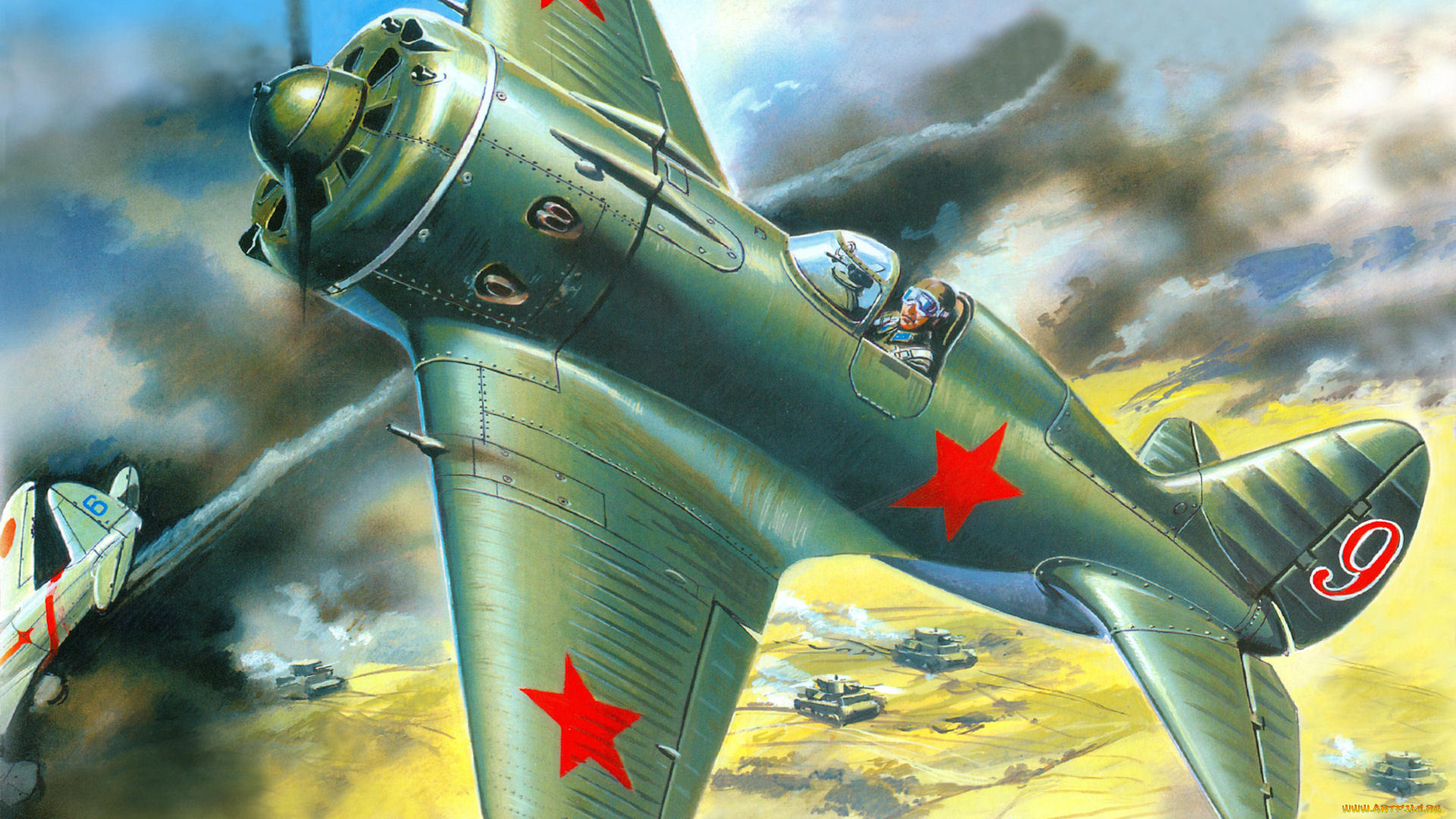 рисованные, авиация, ишачок, советский, одномоторный, поршневой, истребитель-моноплан, и-16
