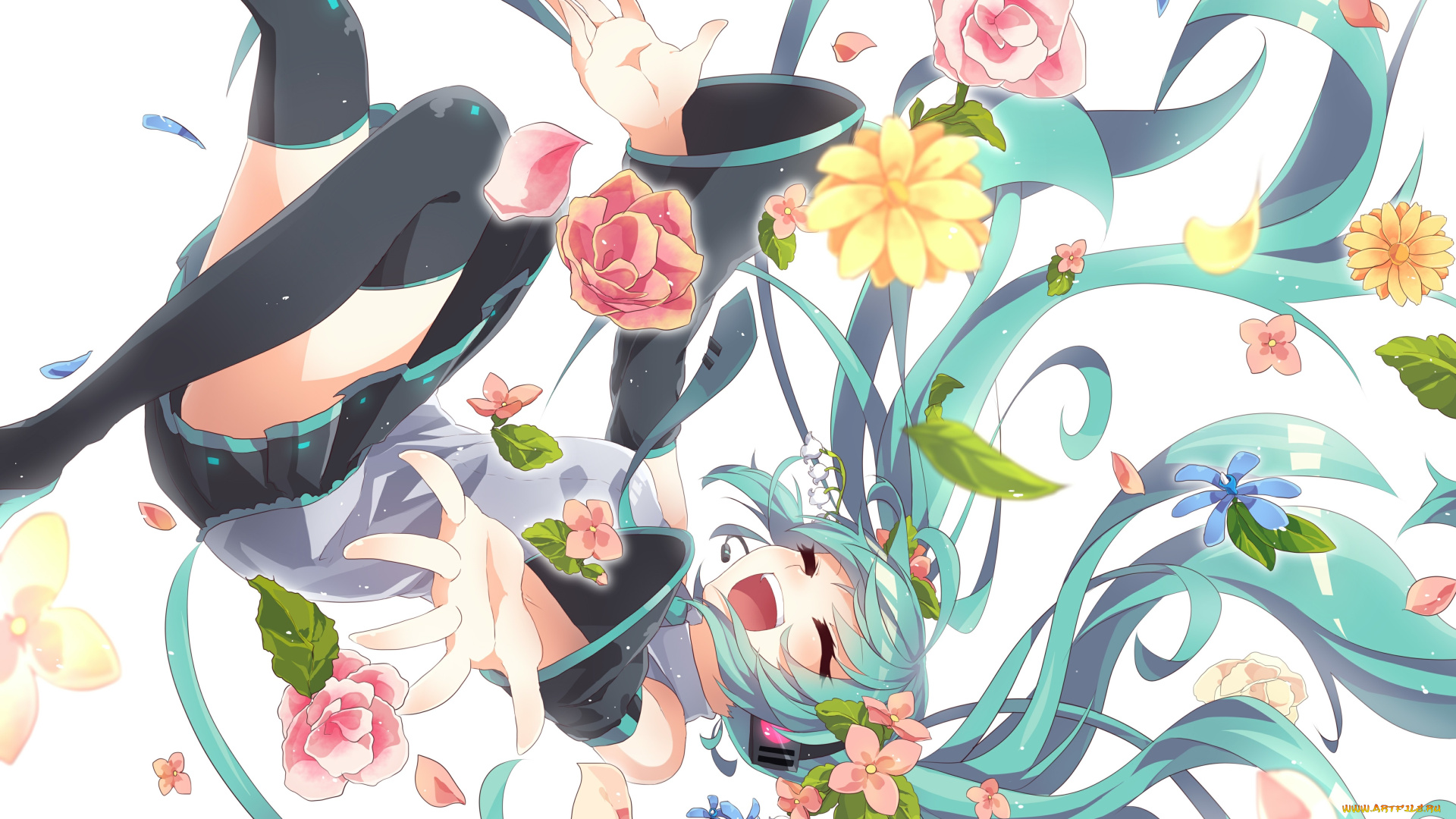 аниме, vocaloid, hatsune, miku, арт, девочка, цветы