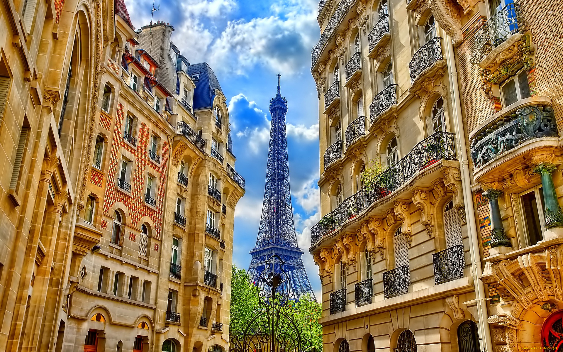 города, париж, , франция, облака, башня, дома, париж, улица, небо