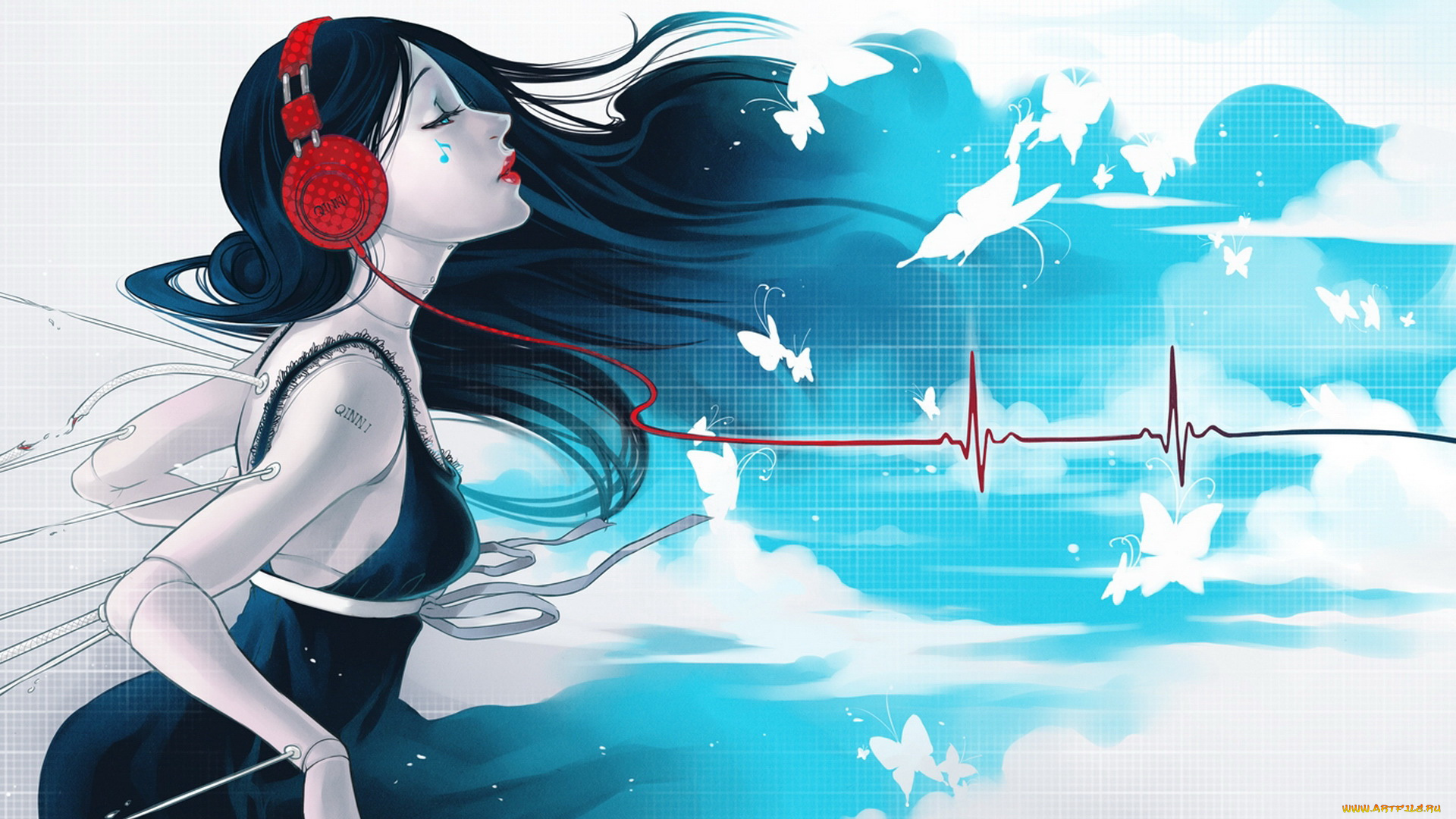 аниме, headphones, instrumental, девушка