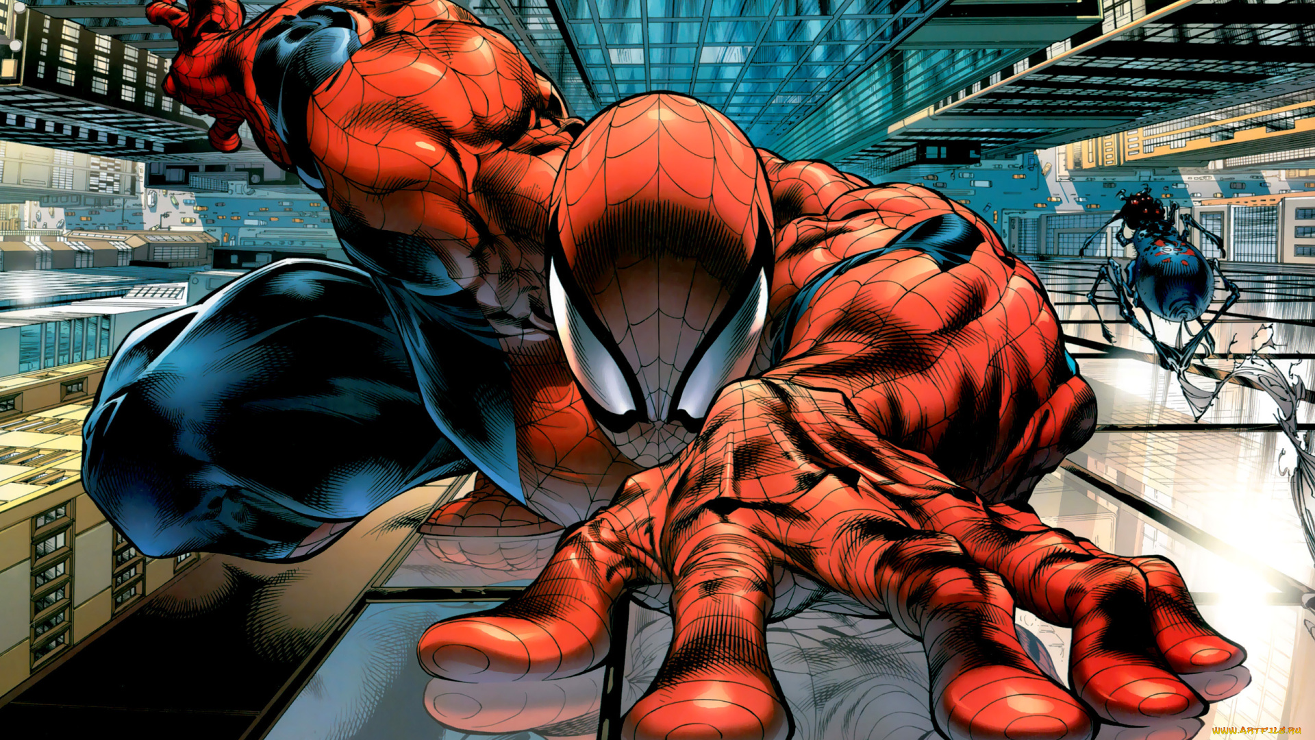 рисованное, комиксы, spider-man, comics, небоскребы, marvel, Человек-паук, комикс
