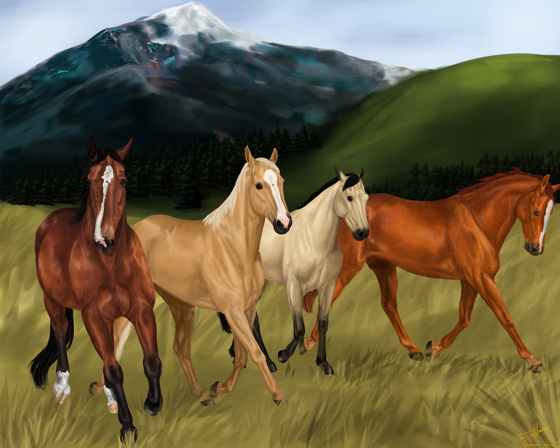 рисованное, животные, , лошади, лошади