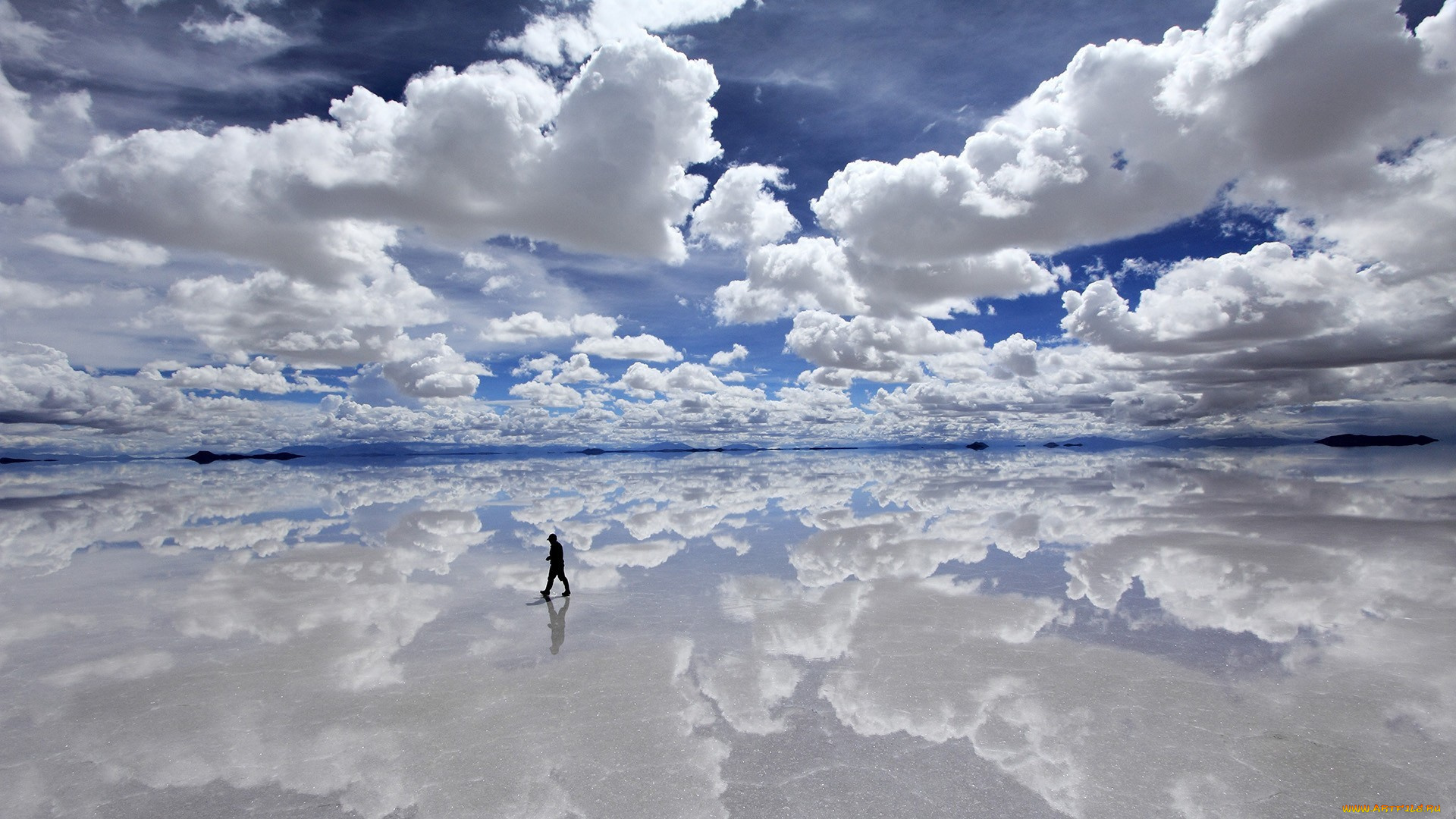 природа, облака, небо, человек, вода, отражение