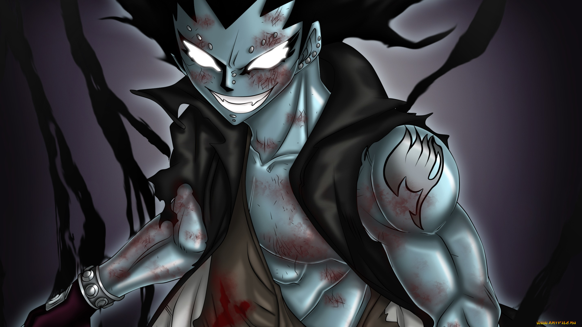 аниме, fairy, tail, взгляд, парень, поза, фон, gajeel, redfox