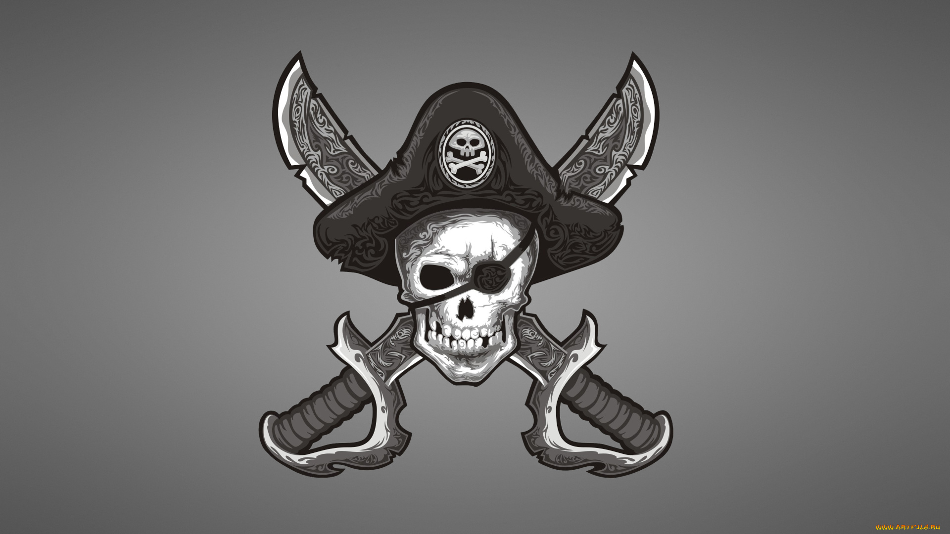 Череп, пират, рисованные, минимализм, череп, пират, оружие, мечи, шляпа
