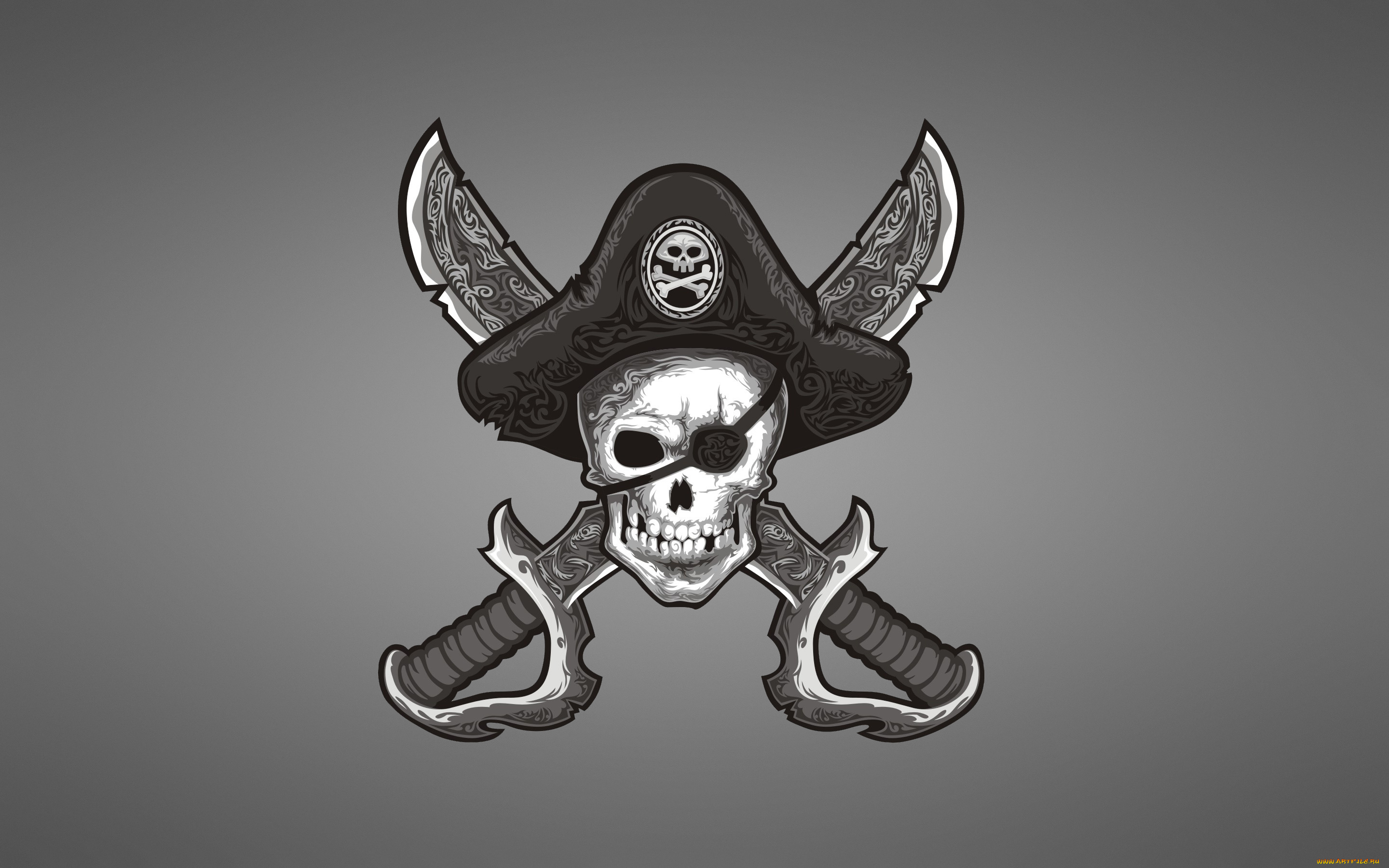 Череп, пират, рисованные, минимализм, череп, пират, оружие, мечи, шляпа