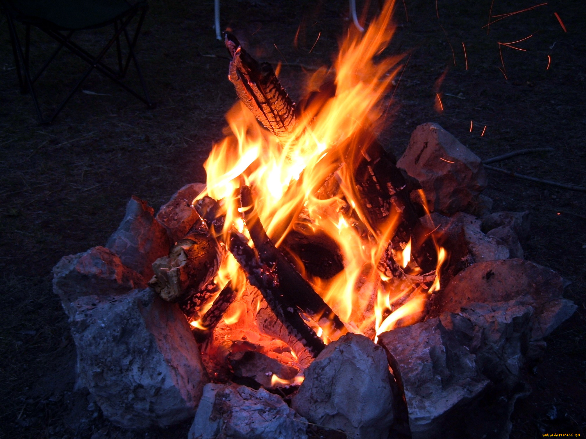 природа, огонь, пламя, дрова, костер