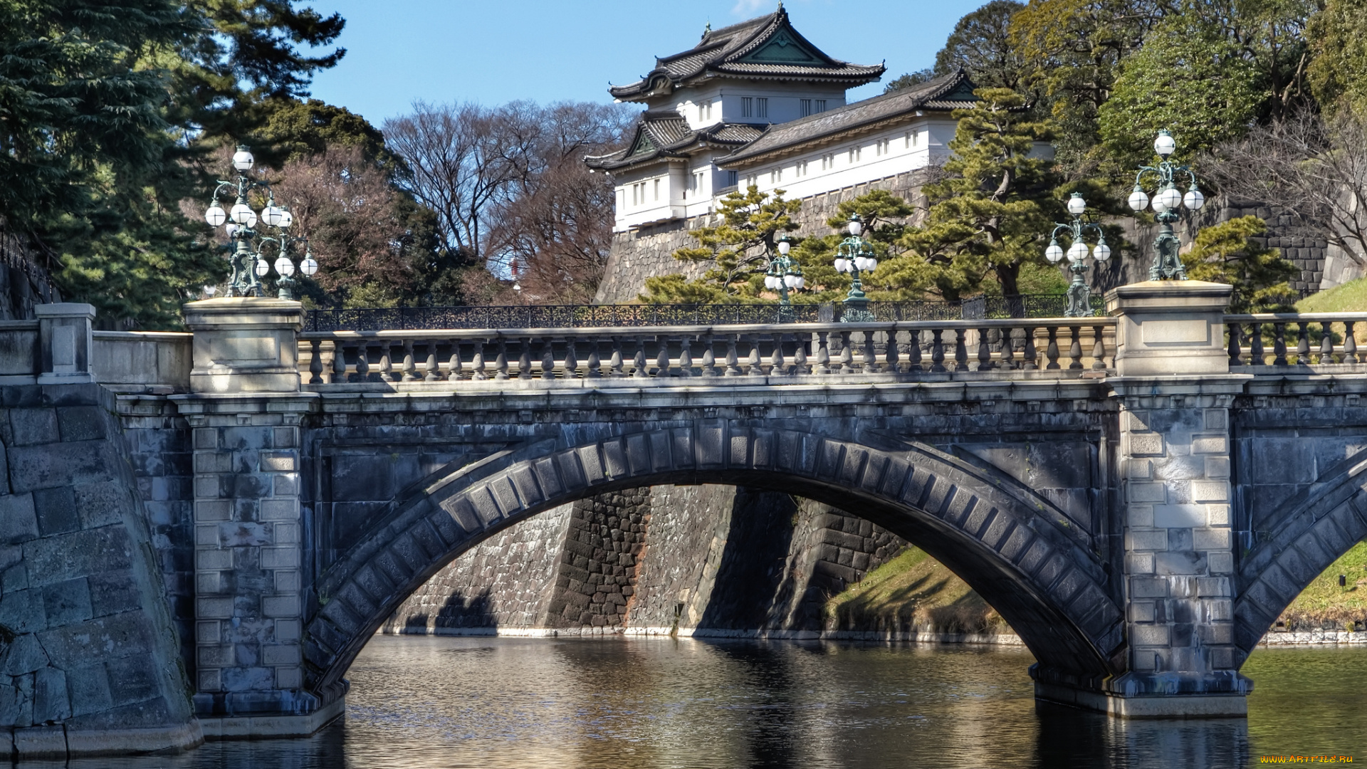 imperial, palace, tokyo, japan, города, токио, Япония, мост, nijubashi, bridge, императорский, дворец