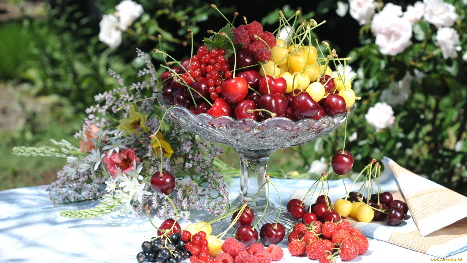 еда, фрукты, ягоды, смородина, черешня, малина, клубника