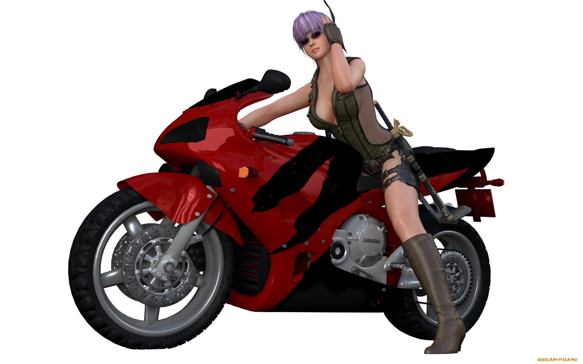 мотоциклы, 3d, мотоцикл, девушка