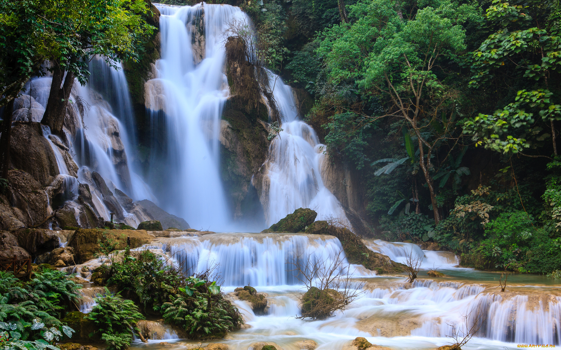 kuang, si, falls, laos, природа, водопады, каскад, лаос